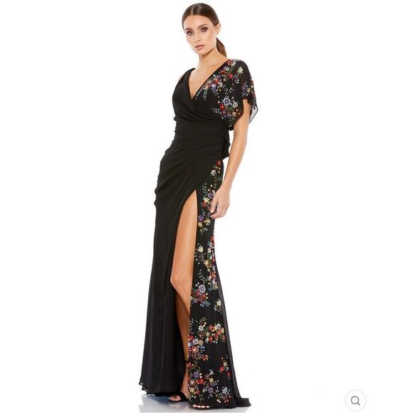 Mac Duggal 26530 Womens FAUX WRAP MULTI COLORED BEADED FLORAL GOWN Dress - Picture 3 of 15